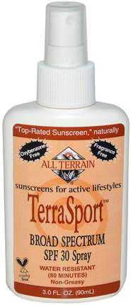 TerraSport, Sunscreen Broad Spectrum SPF 30 Spray, 3.0 fl oz (90 ml) by All Terrain, 浴，美容，防曬霜，spf 30-45，全地形terrasport HK 香港