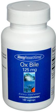 Ox Bile, 125 mg, 180 Vegicaps by Allergy Research Group, 補充劑，牛製品，酶，膽汁酸 HK 香港