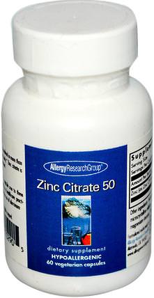 Zinc Citrate 50, 60 Veggie Caps by Allergy Research Group, 補品，礦物質，鋅 HK 香港