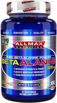 100% Pure Beta-Alanine Maximum Strength + Absorption, 3200 mg, 3.5 oz (100 g) by ALLMAX Nutrition, 補充劑，合成代謝補品，運動 HK 香港
