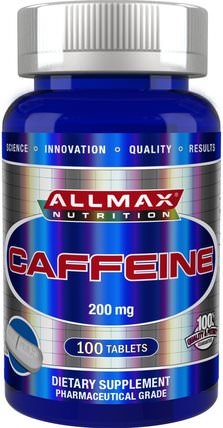 100% Pure Caffeine + Easy-To-Cut in Half Pill, 200 mg, 100 Tablets by ALLMAX Nutrition, 能量，運動，鍛煉 HK 香港
