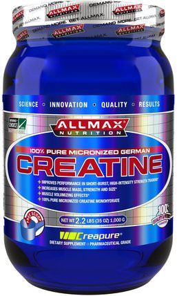 100% Pure Micronized German Creatine, 2.2 Lbs, (1.000 g) by ALLMAX Nutrition, 運動，肌酸 HK 香港