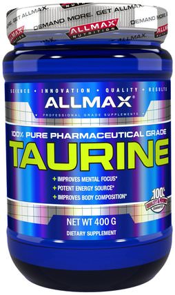 100% Pure Taurine + Maximum Strength + Absorption, 3000 mg, 14.1 oz (400 g) by ALLMAX Nutrition, 補充劑，氨基酸，運動，牛磺酸 HK 香港