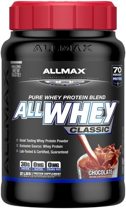 AllWhey Classic, 100% Whey Protein, Chocolate, 2 lbs (907 g) by ALLMAX Nutrition, 補充劑，乳清蛋白，運動 HK 香港