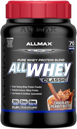 AllWhey Classic, 100% Whey Protein, Chocolate Peanut Butter, 2 lbs (907 g) by ALLMAX Nutrition, 補充劑，乳清蛋白，運動 HK 香港
