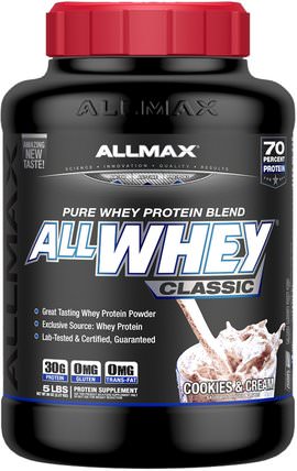 AllWhey Classic, 100% Whey Protein, Cookies & Cream, 5 lbs. (2.27 kg) by ALLMAX Nutrition, 補充劑，乳清蛋白，運動 HK 香港