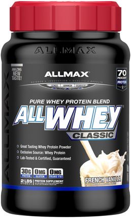 AllWhey Classic, 100% Whey Protein, French Vanilla, 2 lbs (907 g) by ALLMAX Nutrition, 補充劑，乳清蛋白，運動 HK 香港