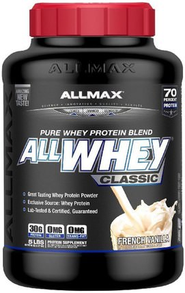 AllWhey Classic, 100% Whey Protein, French Vanilla, 5 lbs (2.27 kg) by ALLMAX Nutrition, 補充劑，乳清蛋白，運動 HK 香港