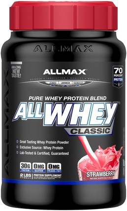 AllWhey Classic, 100% Whey Protein, Strawberry, 2 lbs (907 g) by ALLMAX Nutrition, 補充劑，乳清蛋白，運動 HK 香港