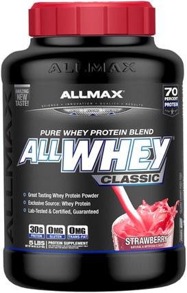 AllWhey Classic, 100% Whey Protein, Strawberry, 5 lbs (2.27 kg) by ALLMAX Nutrition, 補充劑，乳清蛋白，運動 HK 香港