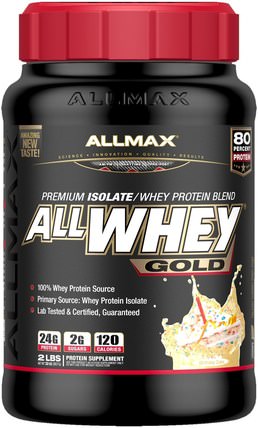AllWhey Gold, 100% Whey Protein + Premium Whey Protein Isolate, Birthday Cake, 2 lbs (907 g) by ALLMAX Nutrition, 體育 HK 香港