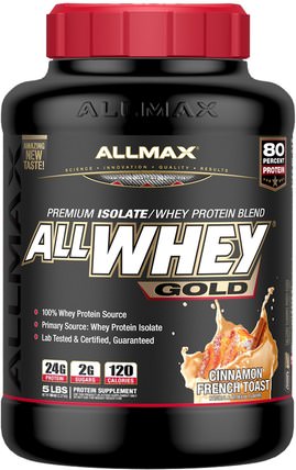 AllWhey Gold, 100% Whey Protein + Premium Whey Protein Isolate, Cinnamon French Toast, 5 lbs. (2.27 kg) by ALLMAX Nutrition, 補充劑，乳清蛋白，運動 HK 香港