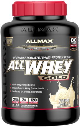 AllWhey Gold, 100% Whey Protein + Premium Whey Protein Isolate, French Vanilla, 2 lbs. (907 g) by ALLMAX Nutrition, 補充劑，乳清蛋白，運動 HK 香港