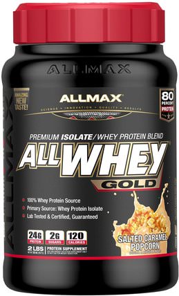 AllWhey Gold, 100% Whey Protein, Salted Caramel Popcorn, 2 lbs (907 g) by ALLMAX Nutrition, 體育 HK 香港