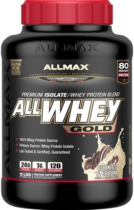 AllWhey Gold, Premium Isolate/Whey Protein Blend, Cookies & Cream, 5 lbs (2.27 kg) by ALLMAX Nutrition, 補充劑，乳清蛋白，運動 HK 香港