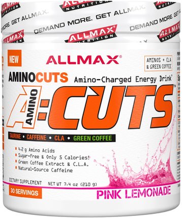 AMINOCUTS (ACUTS), BCAA + Taurine + CLA + Green Coffee, Pink Lemonade, 7.4 oz (210 g) by ALLMAX Nutrition, 補充劑，氨基酸，運動，bcaa（支鏈氨基酸） HK 香港