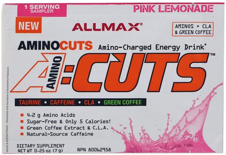 AMINOCUTS, Weight Loss BCAA+EAA, Taurine, CLA, Green Coffee, Pink Lemonade, 0.25 oz (7 g) by ALLMAX Nutrition, 運動，補品，氨基酸 HK 香港
