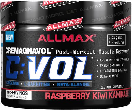 C:VOL, Professional-Grade Creatine + Taurine + L-Carnitine Complex, Raspberry Kiwi Kamikaze, 4.4 oz (125 g) by ALLMAX Nutrition, 體育 HK 香港