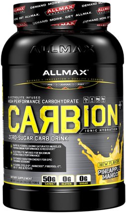 CARBion+, Maximum Strength Electrolyte + Hydration Energy Drink, Pineapple Mango, 2.46 lbs. (1120 g) by ALLMAX Nutrition, 運動，鍛煉 HK 香港