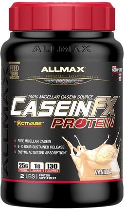 CaseinFX, 100% Casein Micellar Protein, Vanilla, 2 lbs. (907 g) by ALLMAX Nutrition, 補品，蛋白質，運動 HK 香港