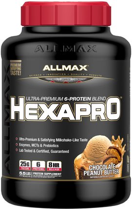 Hexapro, Ultra-Premium Protein + MCT & Coconut Oil, Chocolate Peanut Butter, 5.5 lbs (2.5 kg) by ALLMAX Nutrition, 食物，酮友好 HK 香港
