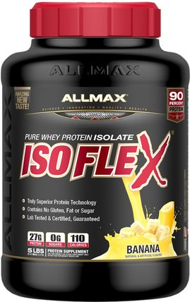 Isoflex, 100% Ultra-Pure Whey Protein Isolate (WPI Ion-Charged Particle Filtration), Banana, 5 lbs (2.27 kg) by ALLMAX Nutrition, 體育 HK 香港