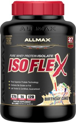 Isoflex, 100% Ultra-Pure Whey Protein Isolate (WPI Ion-Charged Particle Filtration), Birthday Cake, 5 lbs (2.27 kg) by ALLMAX Nutrition, 體育 HK 香港
