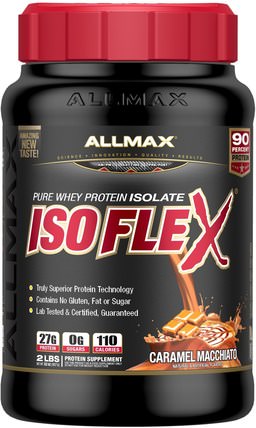 Isoflex, 100% Ultra-Pure Whey Protein Isolate (WPI Ion-Charged Particle Filtration), Caramel Macchiato, 2 lbs (907 g) by ALLMAX Nutrition, 體育 HK 香港