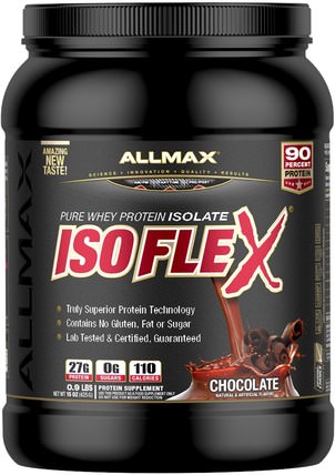 Isoflex, 100% Ultra-Pure Whey Protein Isolate (WPI Ion-Charged Particle Filtration), Chocolate, 0.9 lbs (425 g) by ALLMAX Nutrition, 體育 HK 香港