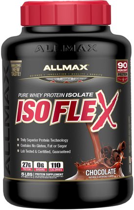 Isoflex, 100% Ultra-Pure Whey Protein Isolate (WPI Ion-Charged Particle Filtration), Chocolate, 5 lbs (2.27 kg) by ALLMAX Nutrition, 體育 HK 香港