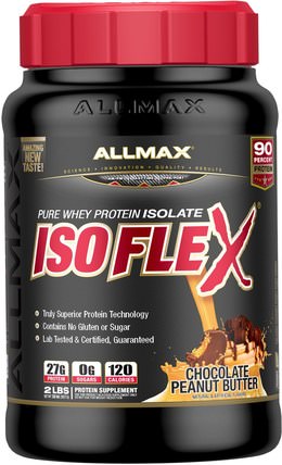 Isoflex, 100% Ultra-Pure Whey Protein Isolate (WPI Ion-Charged Particle Filtration), Chocolate Peanut Butter, 2 lbs (907 g) by ALLMAX Nutrition, 體育 HK 香港