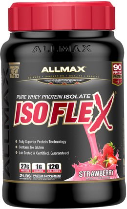 Isoflex, 100% Ultra-Pure Whey Protein Isolate (WPI Ion-Charged Particle Filtration), Strawberry, 2 lbs. (907 g) by ALLMAX Nutrition, 體育 HK 香港