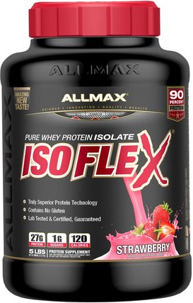 Isoflex, 100% Ultra-Pure Whey Protein Isolate (WPI Ion-Charged Particle Filtration), Strawberry, 5 lbs. (2.27 kg) by ALLMAX Nutrition, 體育 HK 香港