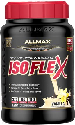Isoflex, 100% Ultra-Pure Whey Protein Isolate (WPI Ion-Charged Particle Filtration), Vanilla, 2 lbs (907 g) by ALLMAX Nutrition, 體育 HK 香港