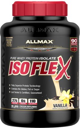 Isoflex, 100% Ultra-Pure Whey Protein Isolate (WPI Ion-Charged Particle Filtration), Vanilla, 5 lbs (2.27 kg) by ALLMAX Nutrition, 體育 HK 香港