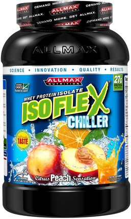 Isoflex Chiller, 100% Ultra-Pure Whey Protein Isolate (WPI Ion-Charged Particle Filtration), Citrus Peach Sensation, 2 lbs (907 g) by ALLMAX Nutrition, 體育 HK 香港