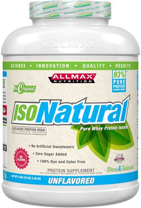 IsoNatural, Whey Protein Isolate, Unflavored, 5 lbs (2.25 kg) by ALLMAX Nutrition, 補充劑，乳清蛋白，運動 HK 香港