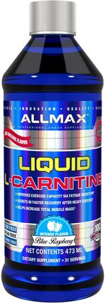 L-Carnitine Liquid + Vitamin B5, Blue Raspberry Flavor, 16 oz (473 ml) by ALLMAX Nutrition, 補充劑，氨基酸，運動，左旋肉鹼液 HK 香港
