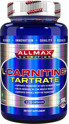 L-Carnitine+ Tartrate, 735 mg, 120 Capsules by ALLMAX Nutrition, 補充劑，氨基酸，運動，左旋肉鹼酒石酸鹽 HK 香港