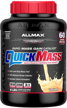 QuickMass, Weight Gainer, Rapid Mass Gain Catalyst, Vanilla, 6 lbs (2.72 kg) by ALLMAX Nutrition, 補充劑，乳清蛋白，運動 HK 香港