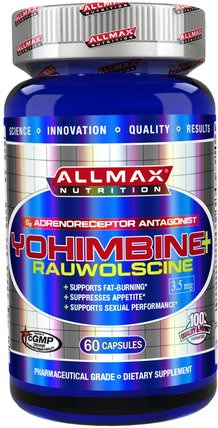 Yohimbine HCl + Rauwolscine, 3.5 mg, 60 Capsules by ALLMAX Nutrition, 健康，男人，運動，育亨賓 HK 香港