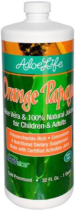 Inc, Aloe Vera & 100% Natural Juices for Children & Adults, Orange Papaya, 32 fl oz (1 Quart) by Aloe Life International, 補充劑，蘆薈，蘆薈液 HK 香港
