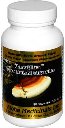 Pure Reishi Capsules, 500 mg, 90 Capsules by Aloha Medicinals Gano Ultra, 補充劑，蘑菇膠囊，adaptogen HK 香港