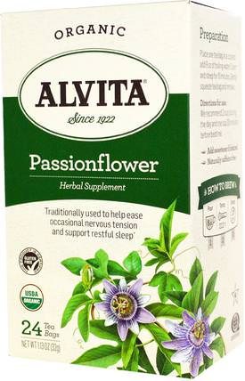 Organic Passionflower Tea, Caffeine Free, 24 Tea Bags, 1.13 oz (32 g) by Alvita Teas, 食物，涼茶，激情花 HK 香港