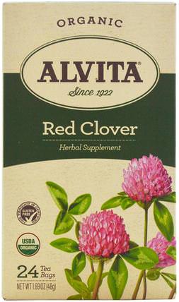 Organic Red Clover Tea, Caffeine Free, 24 Tea Bags, 1.69 oz (48 g) by Alvita Teas, 草藥，紅三葉草 HK 香港