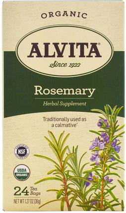 Organic Rosemary Tea, Caffeine Free, 24 Tea Bags, 1.27 oz (36 g) by Alvita Teas, 草藥，迷迭香 HK 香港