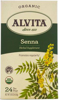 Organic Senna Tea, Caffeine Free, 24 Tea Bags, 1.61 oz (45.6 g) by Alvita Teas, 草藥，番瀉葉 HK 香港