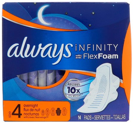 Infinity Flex Foam with Wings, Size 4, Overnight, 14 Pads by Always, 健康，女性 HK 香港