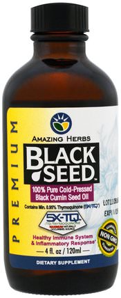 Black Seed, 100% Pure Cold-Pressed Black Cumin Seed Oil, 4 fl oz (120 ml) by Amazing Herbs, 草藥，黑種子 HK 香港