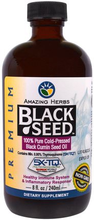 Black Seed, 100% Pure Cold-Pressed Black Cumin Seed Oil, 8 fl oz (236 ml) by Amazing Herbs, 草藥，黑種子 HK 香港